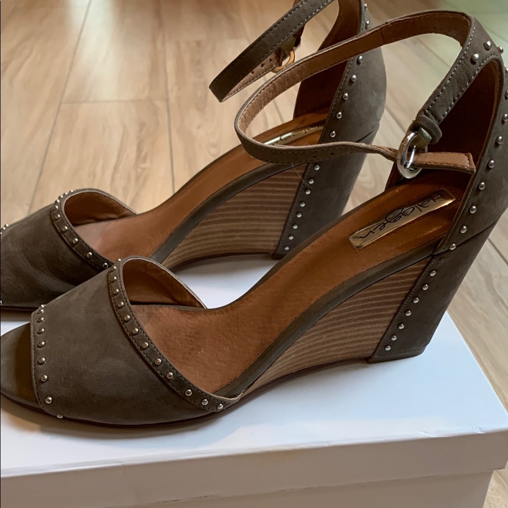 Halogen Mushroom Grey Suede Sandals with Stud Detail